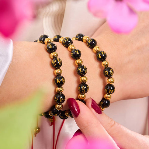 Amulette tibétaine | Bracelet Mantra Mini Obsidienne